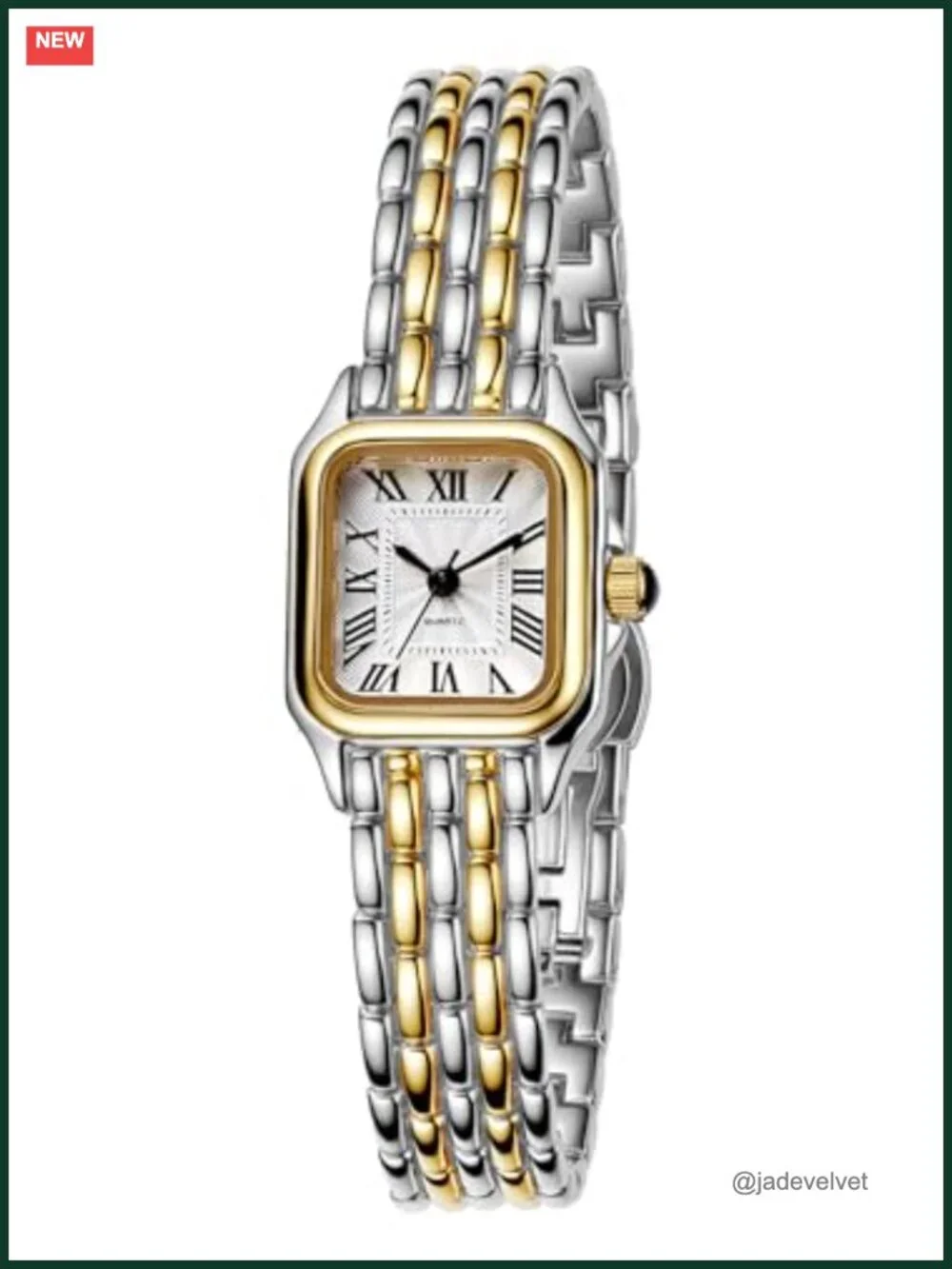 Vintage Square Luxury Watch Women Quartz Roman Numerals Two-Tone Stainless Steel
